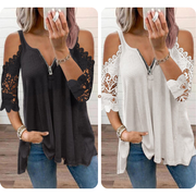 Top de encaje para mujer con hombros descubiertos y cremallera.