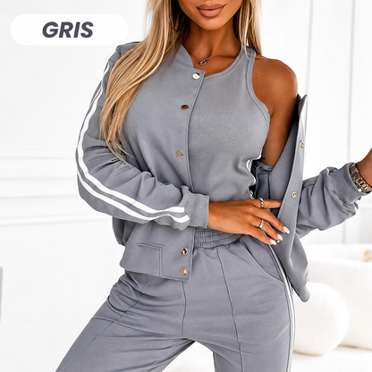 Conjunto informal de 3 piezas para mujer: chaqueta, camiseta de tirantes y pantalón.