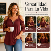 Top de encaje para mujer con hombros descubiertos y cremallera.