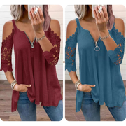 Top de encaje para mujer con hombros descubiertos y cremallera.