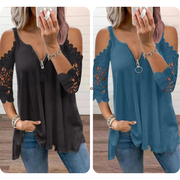 Top de encaje para mujer con hombros descubiertos y cremallera.