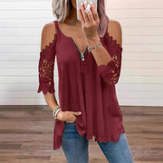 Top de encaje para mujer con hombros descubiertos y cremallera.