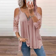 Top de encaje para mujer con hombros descubiertos y cremallera.