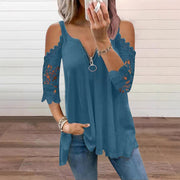 Top de encaje para mujer con hombros descubiertos y cremallera.