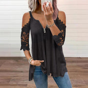 Top de encaje para mujer con hombros descubiertos y cremallera.