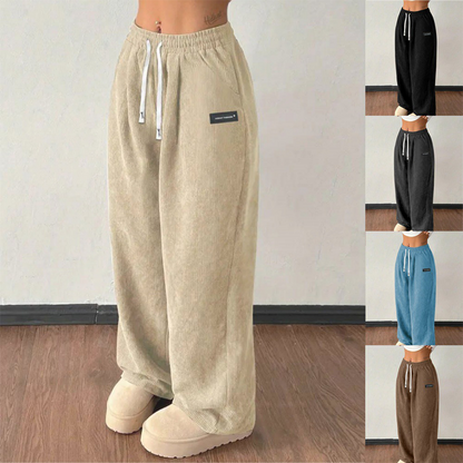 Pantalones de pana para mujer, de corte ancho y con cordón