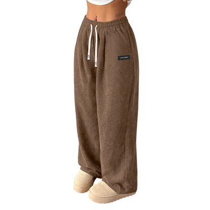 Pantalones de pana para mujer, de corte ancho y con cordón