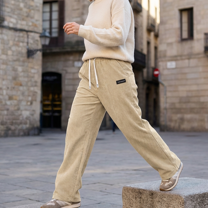 Pantalones de pana para mujer, de corte ancho y con cordón