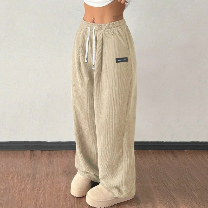 Pantalones de pana para mujer, de corte ancho y con cordón