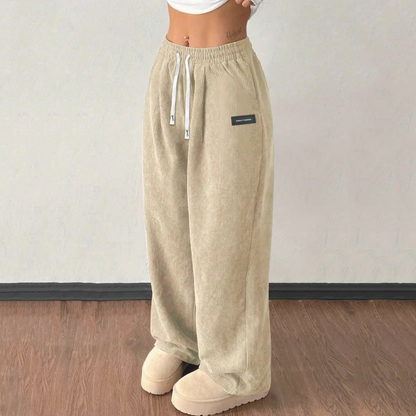 Pantalones de pana para mujer, de corte ancho y con cordón
