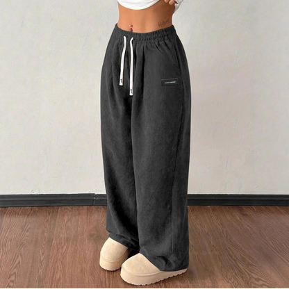 Pantalones de pana para mujer, de corte ancho y con cordón