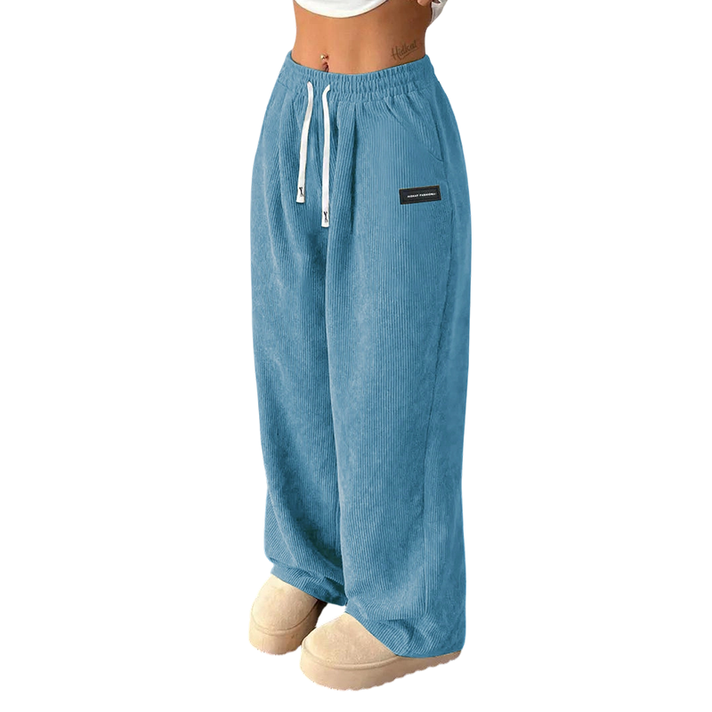 Pantalones de pana para mujer, de corte ancho y con cordón